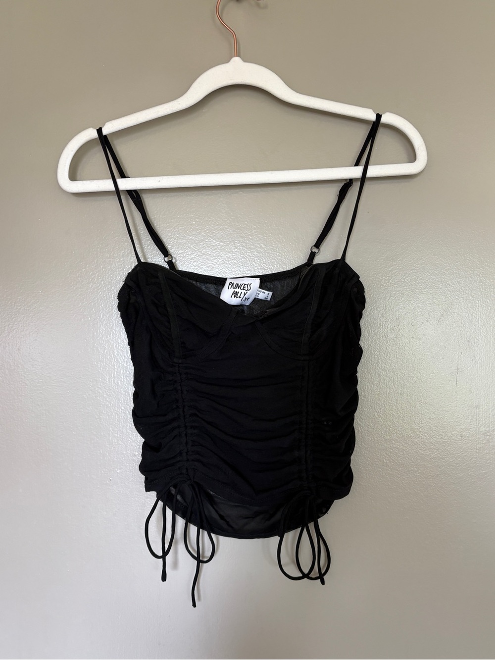 Princess Polly Black Ruched Drawstring Cami - Picture 1 of 9